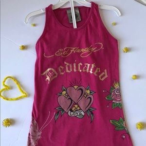 Ed Hardy Raspberry Sleeves Dress